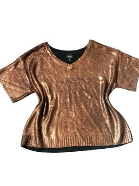 New Nicole Miller Size M Metallic Bronze V-neck Short Sleeve Sweater